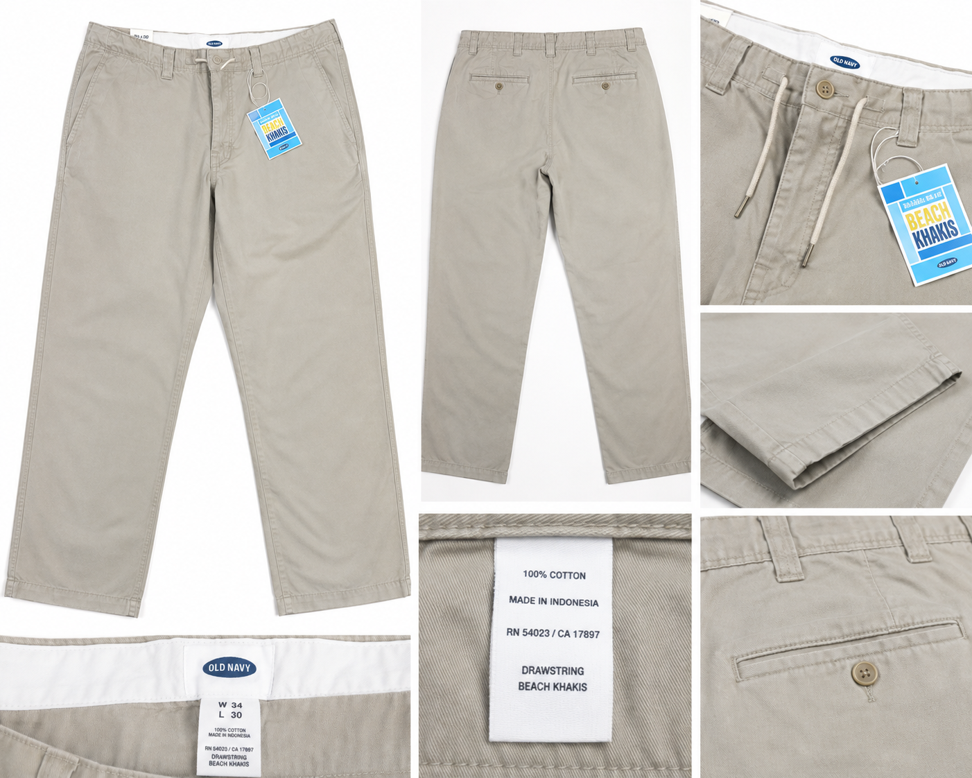 Old Navy Original Drawstring Beach Khakis – Men’s W34 L30 – 100% Cotton
