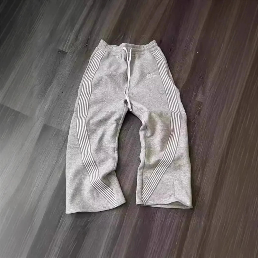 AURELLE Striped Wide-Leg Streetwear Sweatpants – Casual Loose Drawstring Pants for Men & Women