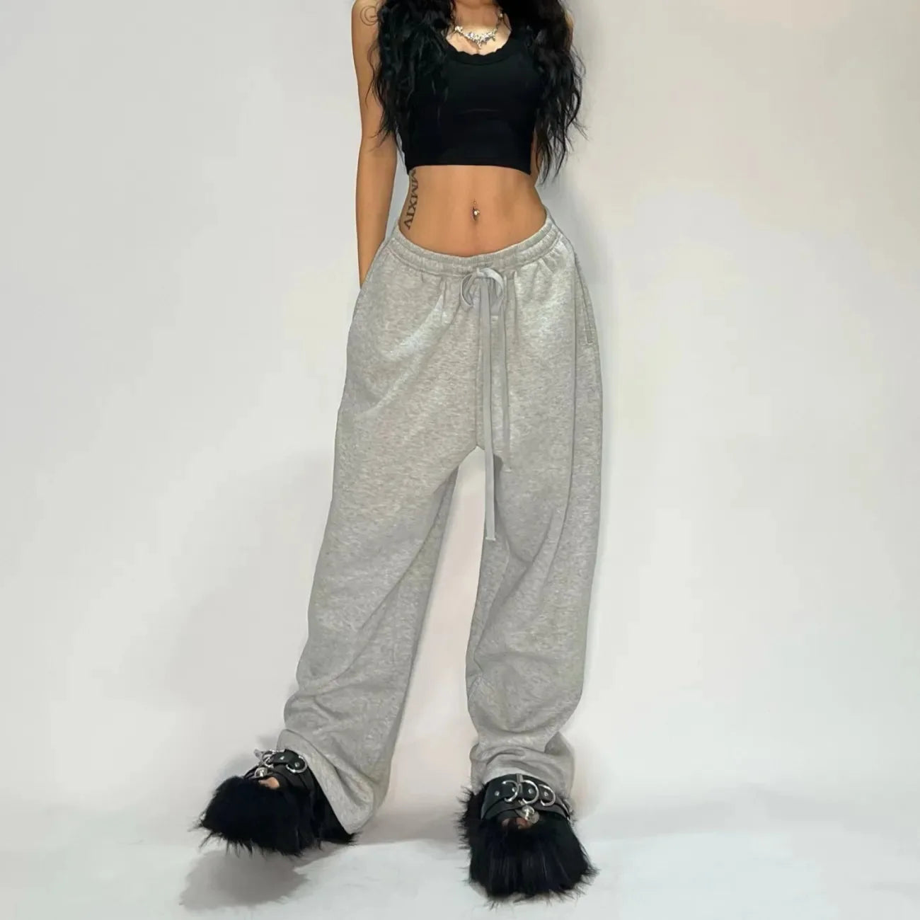AURELLE Striped Wide-Leg Streetwear Sweatpants – Casual Loose Drawstring Pants for Men & Women