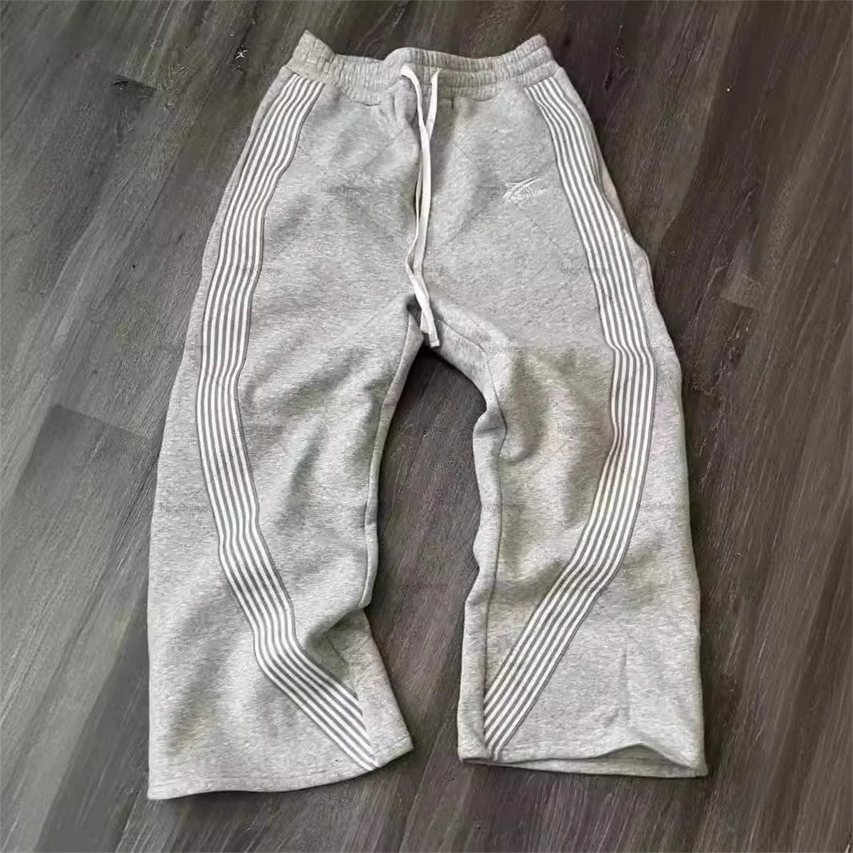 AURELLE Striped Wide-Leg Streetwear Sweatpants – Casual Loose Drawstring Pants for Men & Women