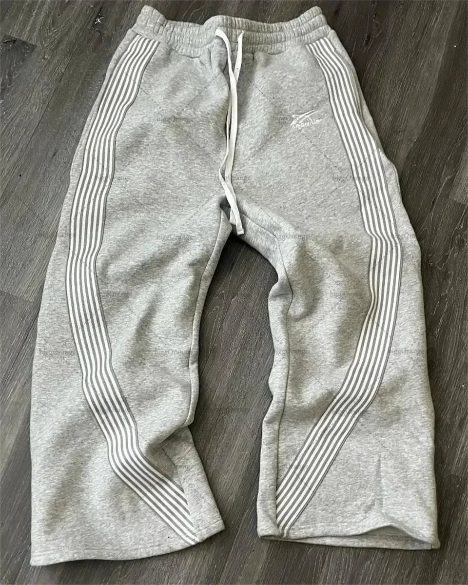 AURELLE Striped Wide-Leg Streetwear Sweatpants – Casual Loose Drawstring Pants for Men & Women