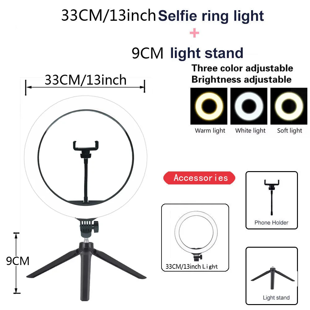 AURELLE LED Ring Light with Tripod Stand – 26/33cm USB Selfie & Photography Light