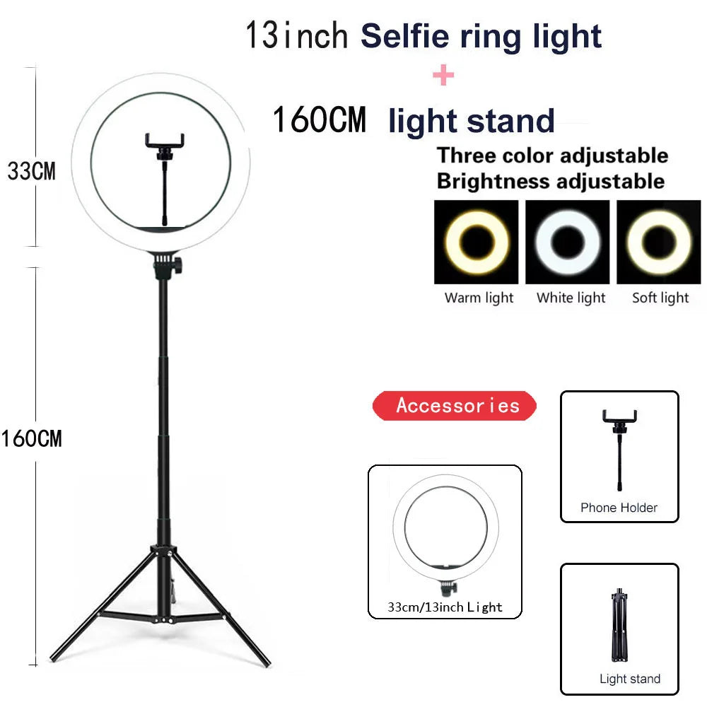 AURELLE LED Ring Light with Tripod Stand – 26/33cm USB Selfie & Photography Light