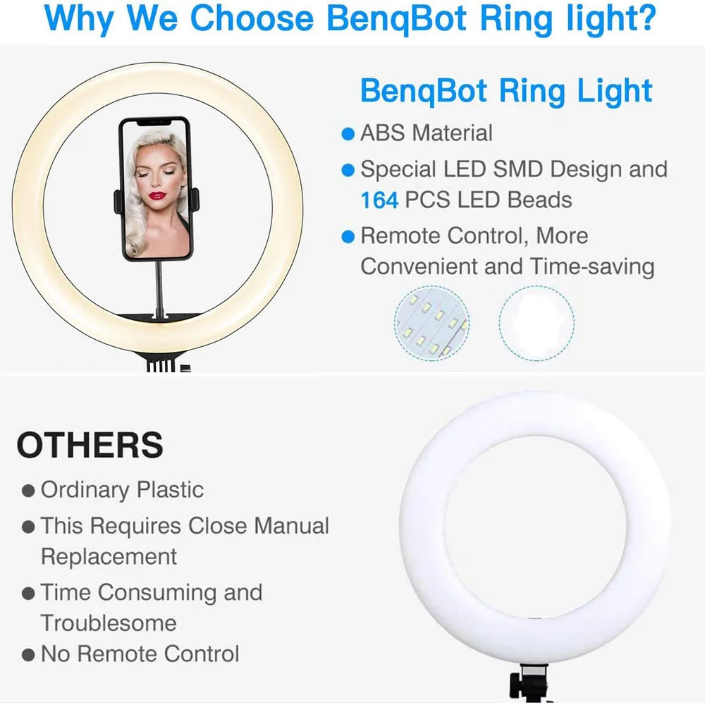 AURELLE LED Ring Light with Tripod Stand – 26/33cm USB Selfie & Photography Light