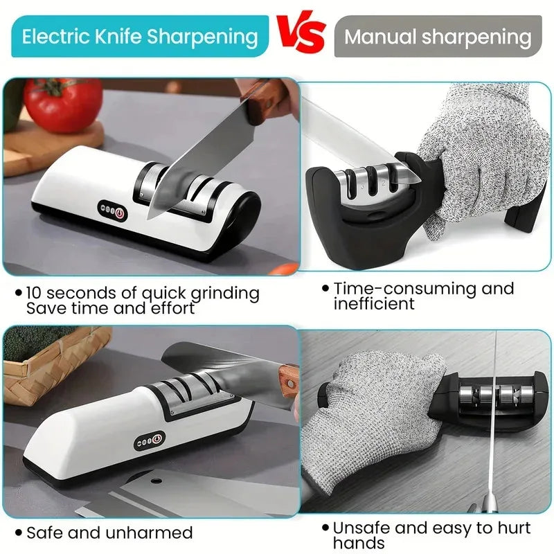 AURELLE Electric Knife Sharpener – 4-Stage Rechargeable Professional Sharpening Tool