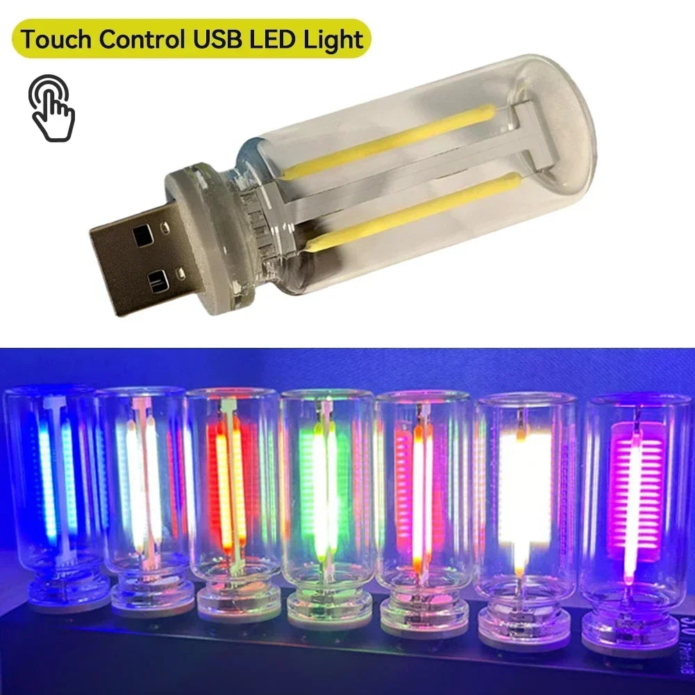 USB Touch-Dimmable LED Atmosphere Light – Portable Filament Night Lamp for Car & Bedroom