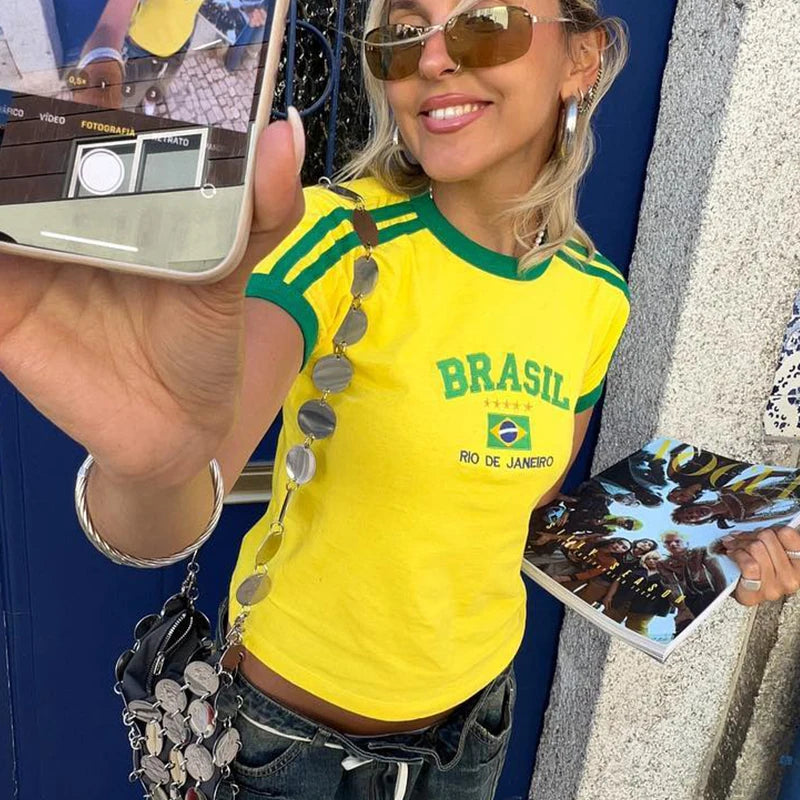 Women’s Y2K Brazil Graphic Crop T-Shirt