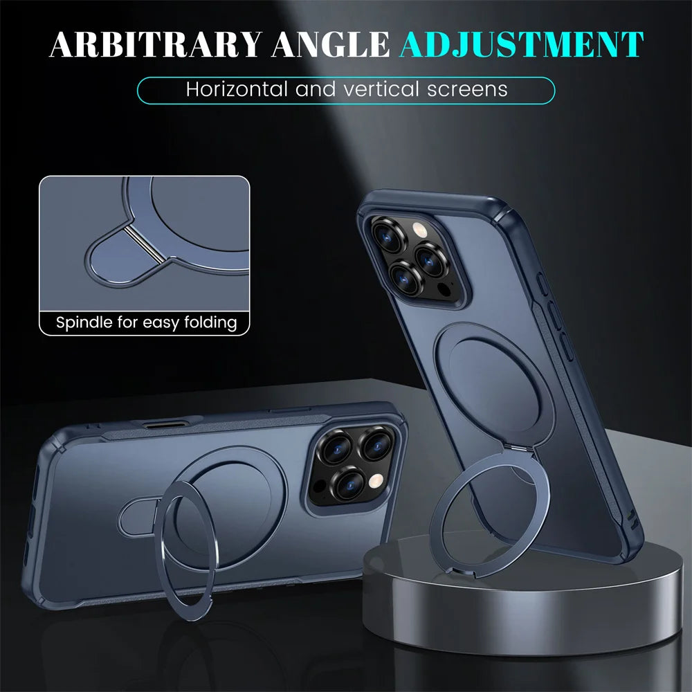 MagSafe Magnetic Folding Stand Case for iPhone 11–18 Series – Anti-Slip Protective Cover with Wireless Charging & Camera Protection