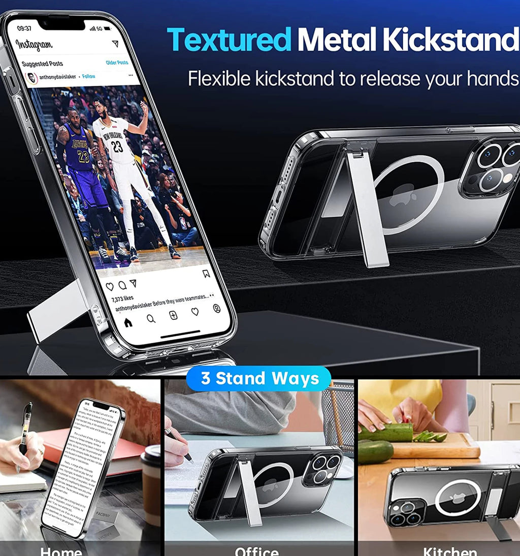 Clear Magnetic iPhone Case with Kickstand – MagSafe Compatible