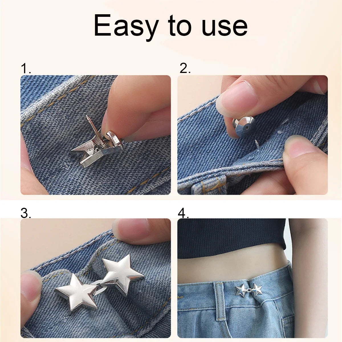 Adjustable Jeans Waist Button Tighteners – 1 Pair No-Sew Waist Adjuster Clips