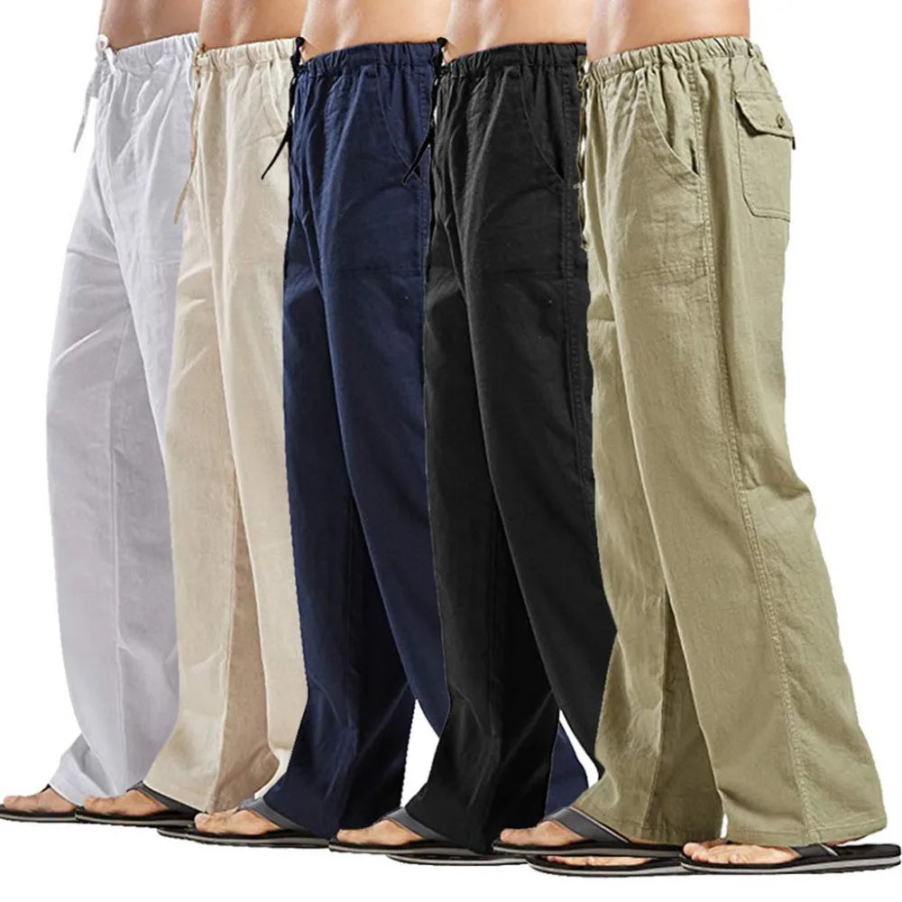 Men’s Cotton Linen Pants – Breathable Drawstring Casual Trousers