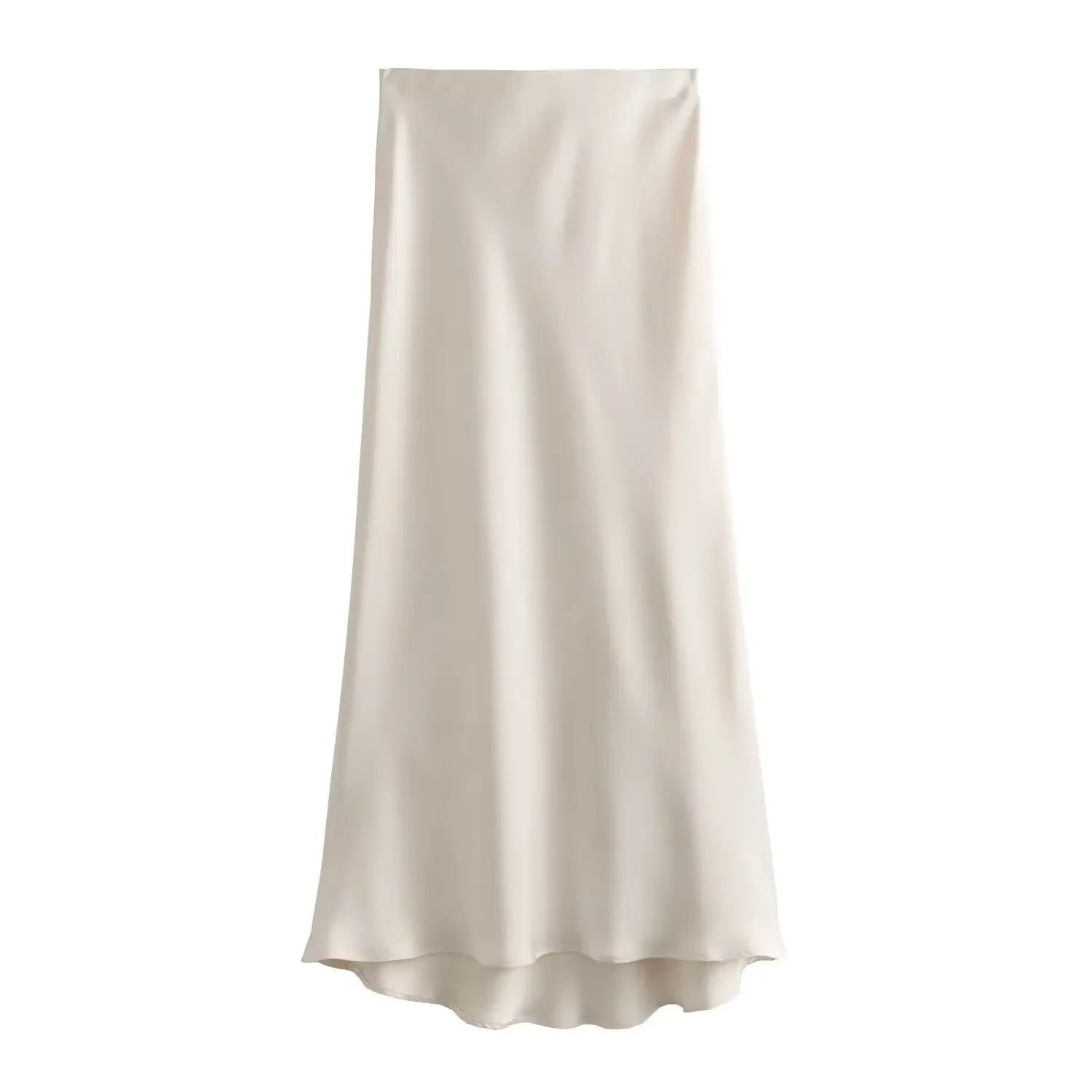 Elegant High-Waist Satin Midi Skirt