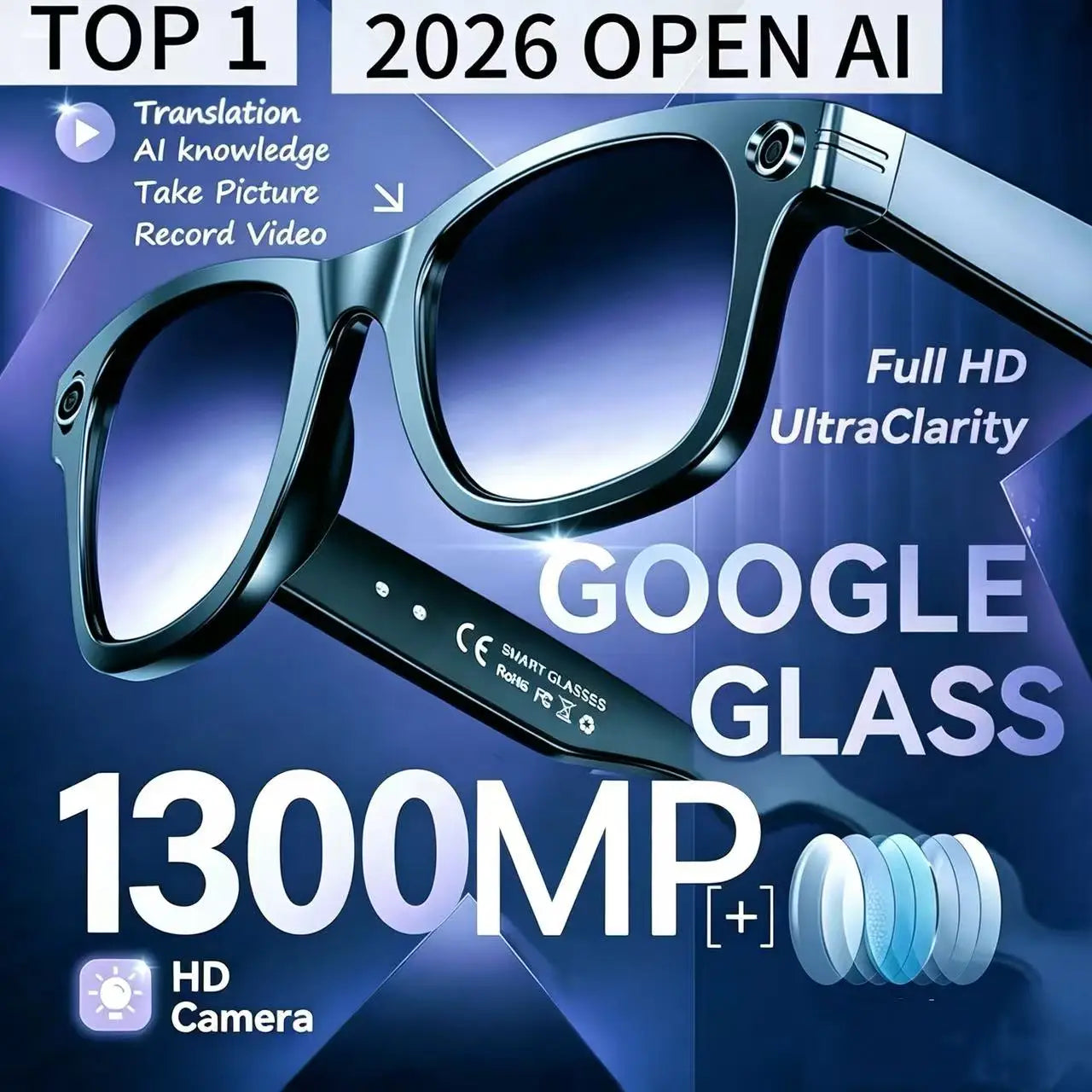 AI Smart Bluetooth Glasses with HD Camera &amp; Voice Assistant