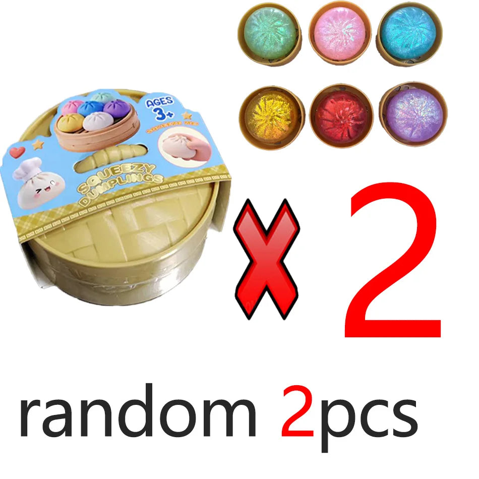Dumpling Squishy Stress Toy – Slow-Rising Soft Fidget with Mini Steamer