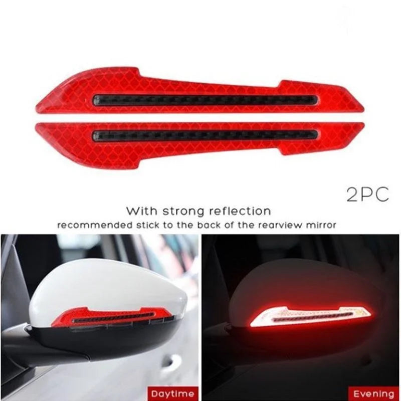 2-Piece Car Rearview Mirror Reflective Stickers – Carbon Fiber Safety Warning Decals & Decorative Mirror Strips