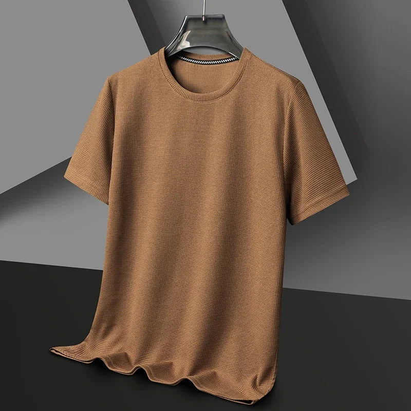 AURELLE Men's Summer Waffle Knit T-Shirt – Breathable Crew Neck Tee