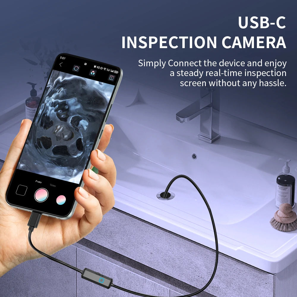 7mm USB-C Android Endoscope Camera – IP67 Waterproof Inspection Borescope with 6 LED Lights