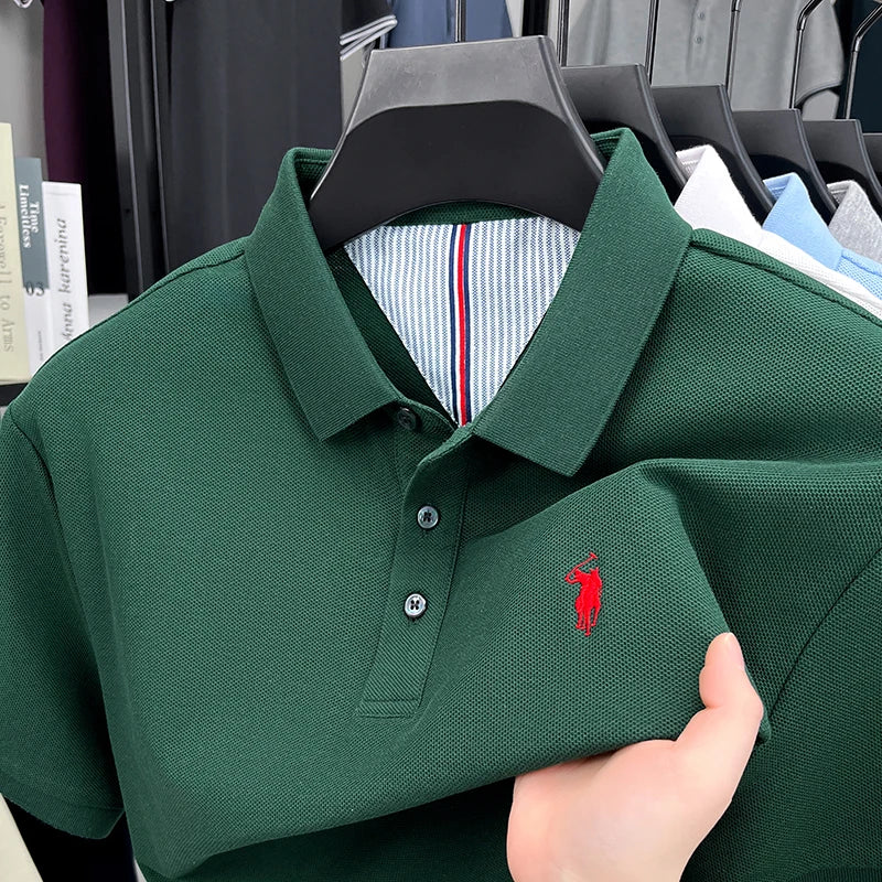 AURELLE Men's 100% Cotton Embroidered Polo Shirt – Classic Casual Style