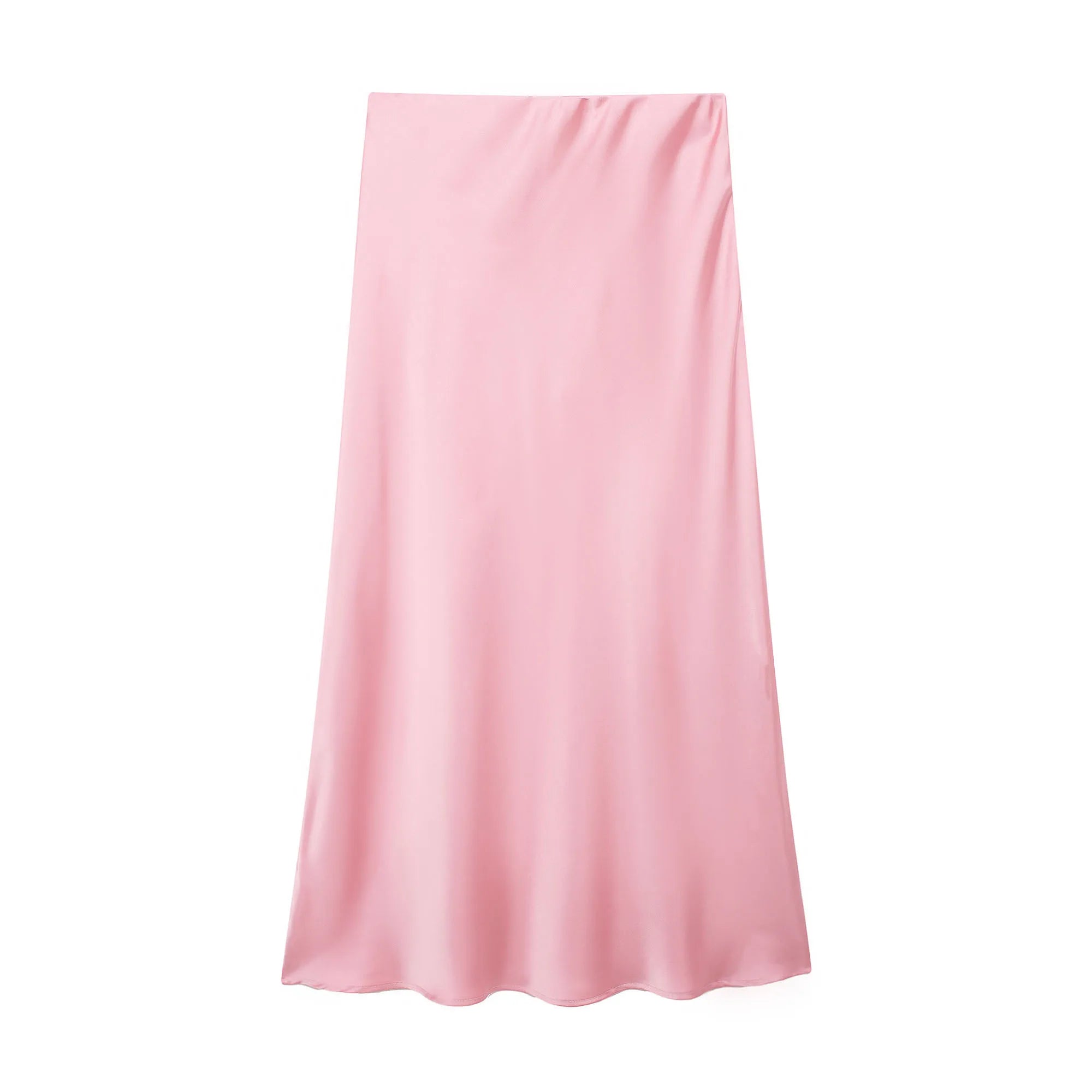 Elegant High-Waist Satin Midi Skirt