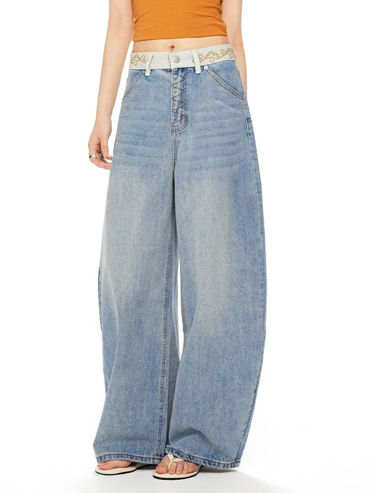 Women's High-Waisted Barrel Leg Jeans – Relaxed Wide Leg Denim Pants