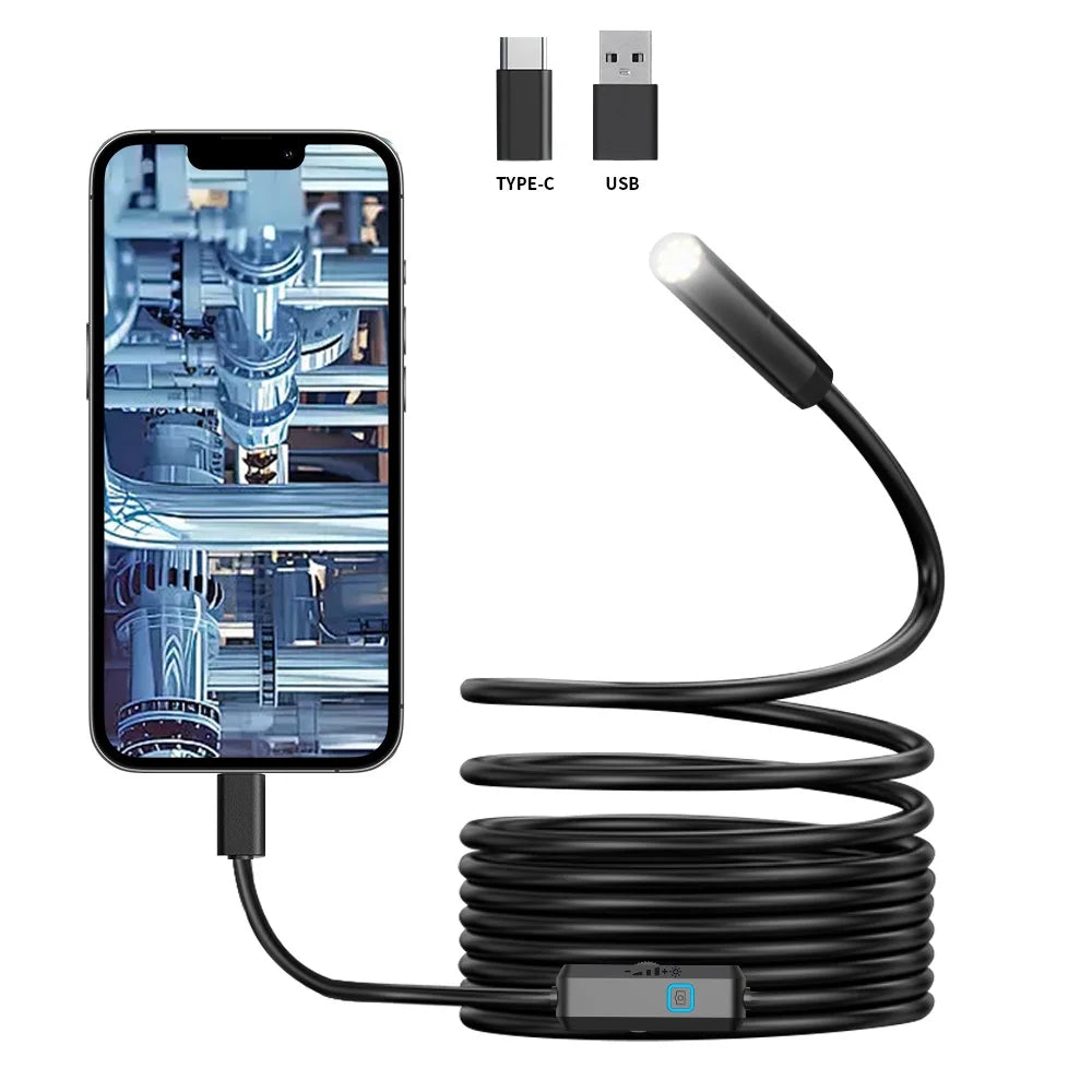 7mm USB-C Android Endoscope Camera – IP67 Waterproof Inspection Borescope with 6 LED Lights