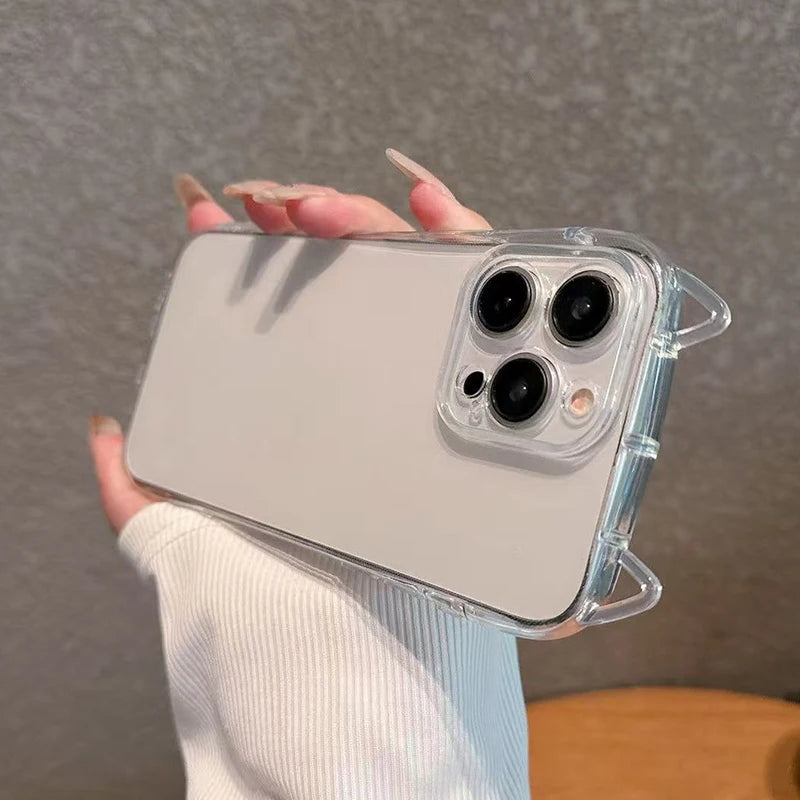 Cute 3D Bear Ear Clear Phone Case with Bear Charm – Shockproof TPU Cover for iPhone