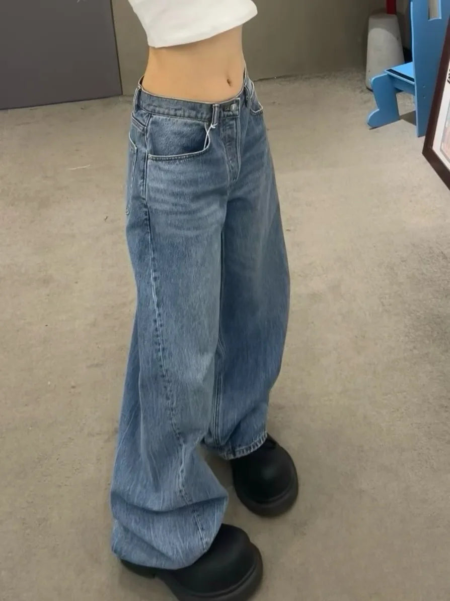 Women's Gradient Wide Leg Jeans – Low-Rise Straight Denim Pants