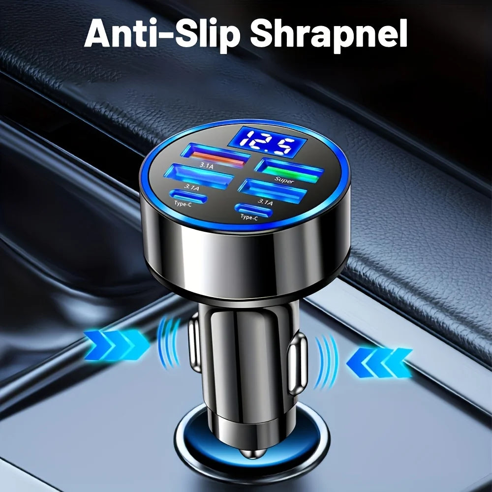 6-in-1 Fast Charging Car Adapter – 3.1A Dual Type-C USB Charger
