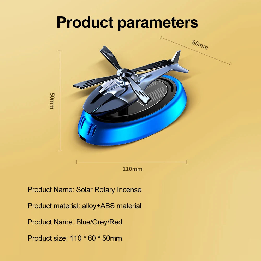 Solar-Powered Rotating Helicopter Car Air Freshener with Aromatherapy Diffuser