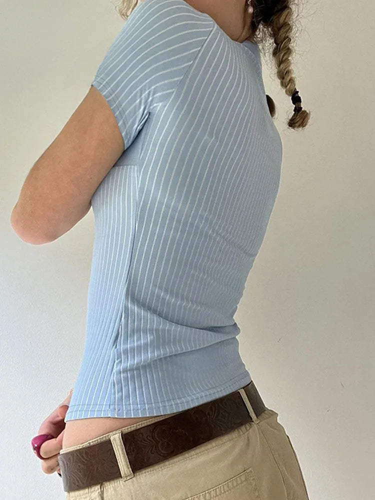 Women’s Blue Striped Button-Up Shirt