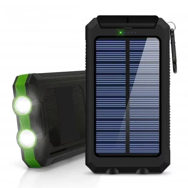 Portable Solar Power Bank with LED Flashlight & Dual USB Charging