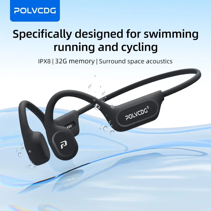 POLVCDG X9 Bone Conduction Bluetooth Headphones – IPX8 Waterproof, 32GB Storage