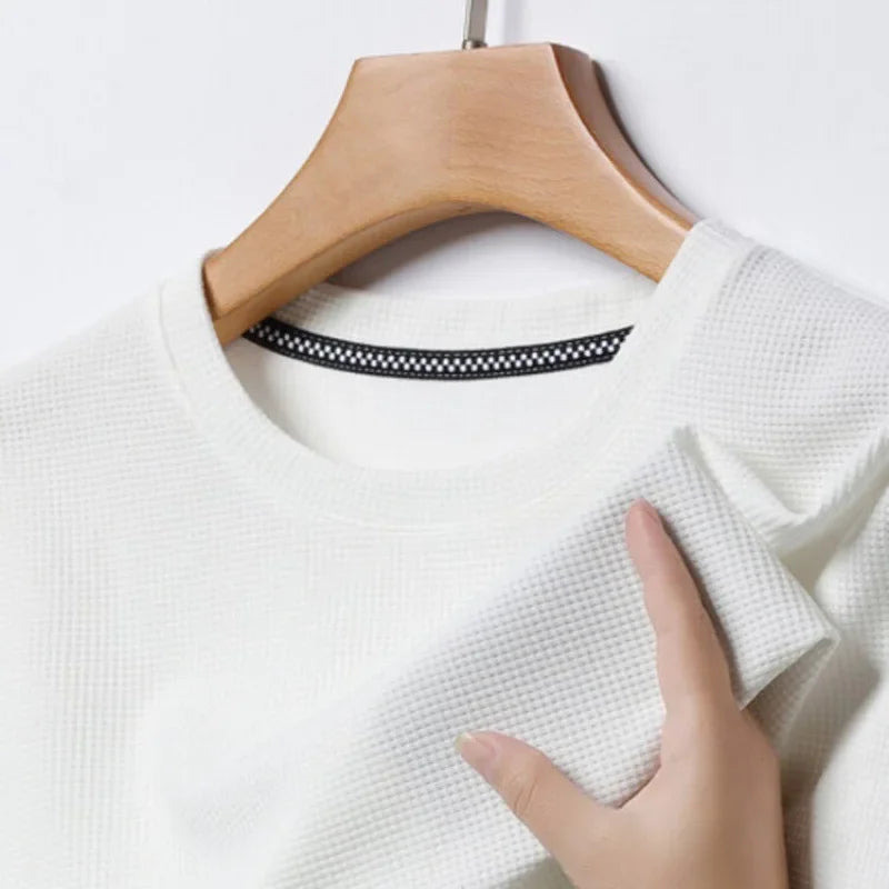 AURELLE Men's Summer Waffle Knit T-Shirt – Breathable Crew Neck Tee