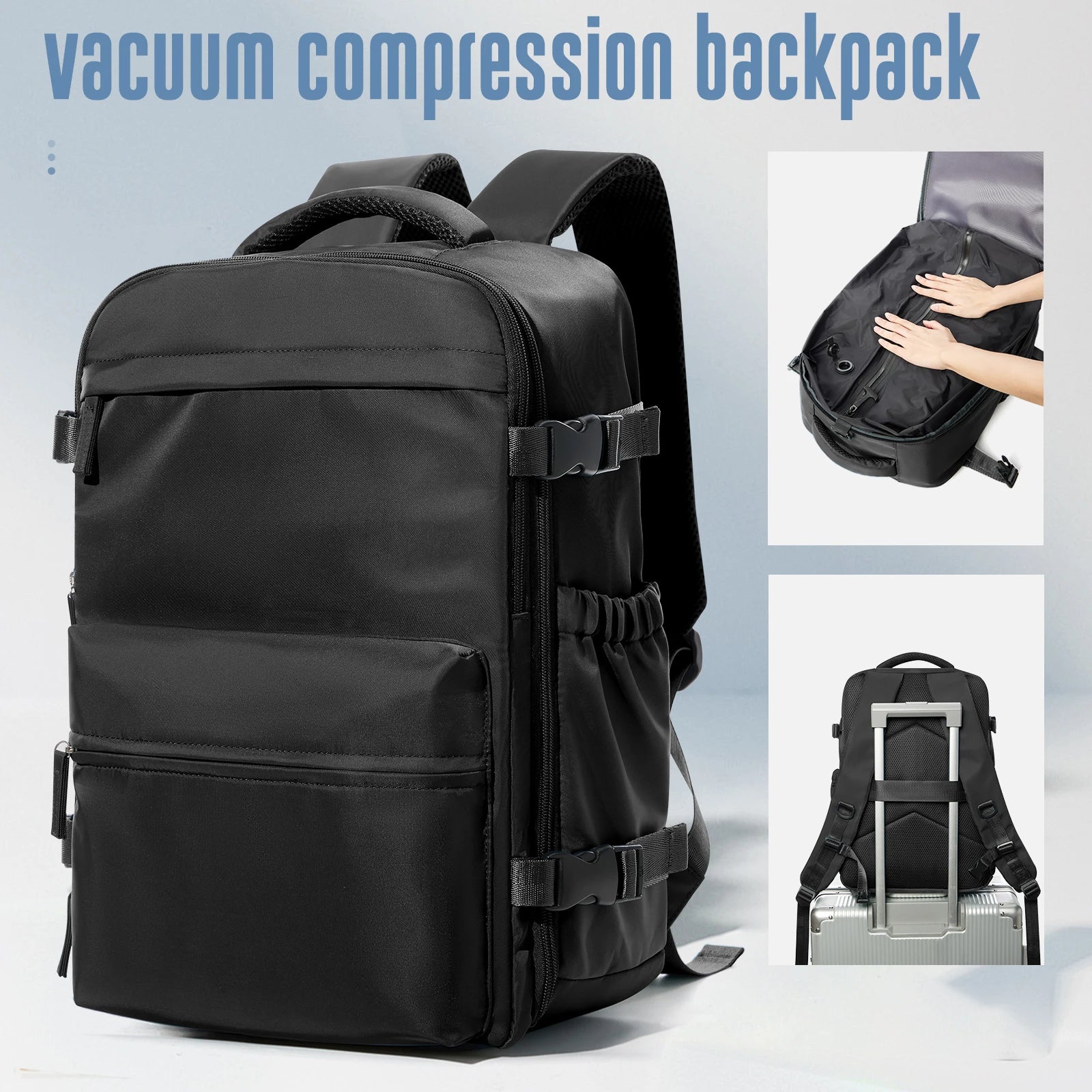 FLCC Vacuum Compression Travel Backpack – Expandable Laptop Backpack with Optional Vacuum Pump