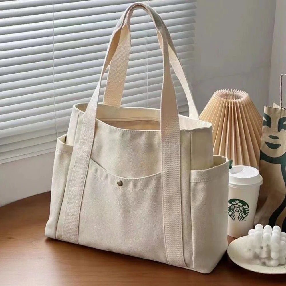 Large Canvas Tote Bag – Zipper Shoulder Bag for Work, College & Everyday Use