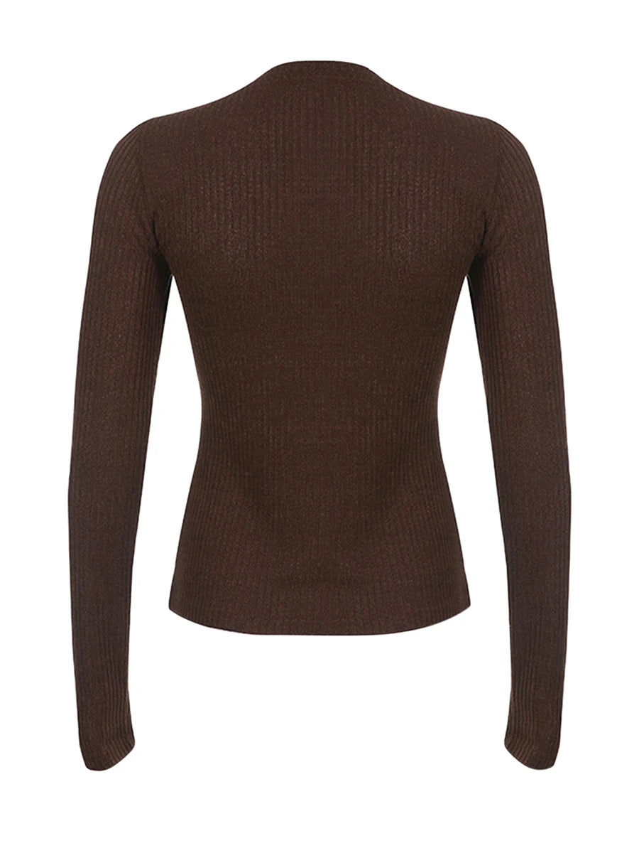 Women's Lace Patchwork Button Front Knit Top – Long Sleeve Slim Fit Sweater
