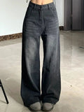 Women's High-Waisted Straight Leg Jeans – Relaxed Vintage Washed Denim Pants