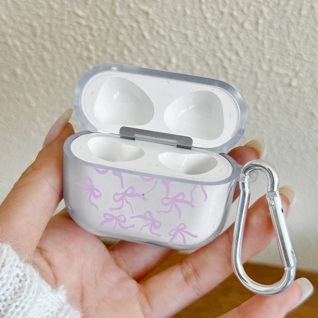 Pink Bow AirPods Case with Keychain – Cute TPU Protective Cover for AirPods