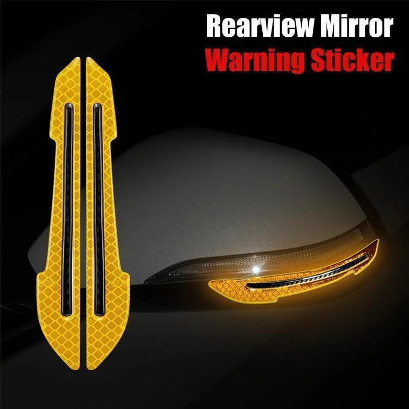 2-Piece Car Rearview Mirror Reflective Stickers – Carbon Fiber Safety Warning Decals & Decorative Mirror Strips
