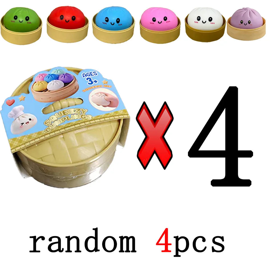 Dumpling Squishy Stress Toy – Slow-Rising Soft Fidget with Mini Steamer