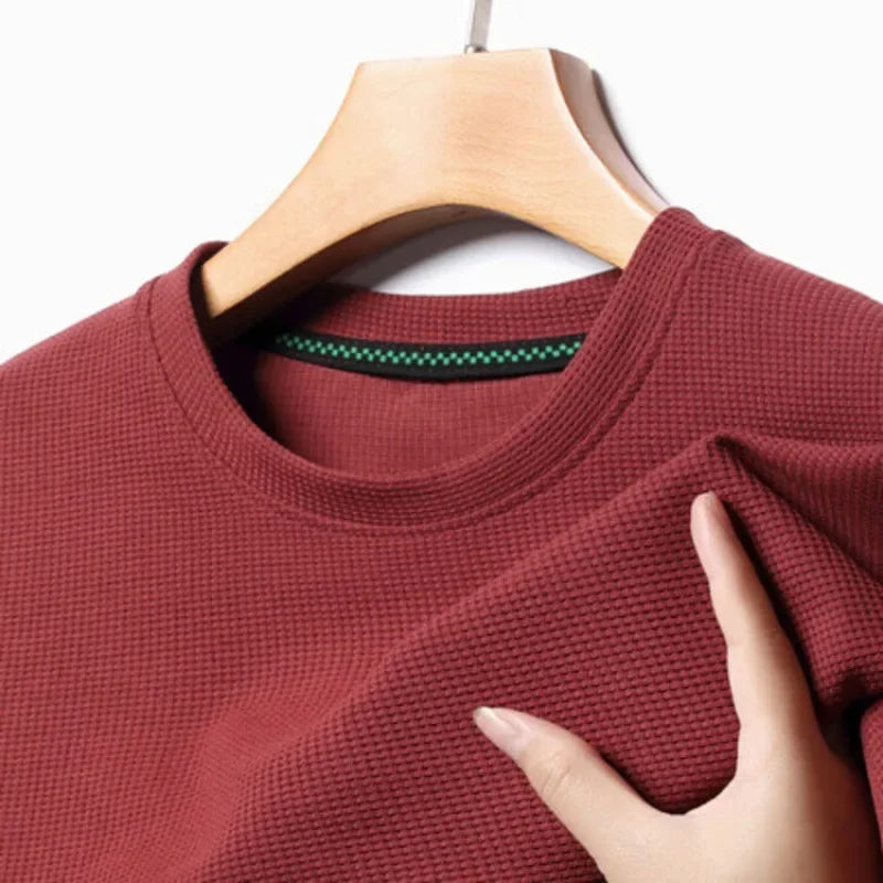 AURELLE Men's Summer Waffle Knit T-Shirt – Breathable Crew Neck Tee