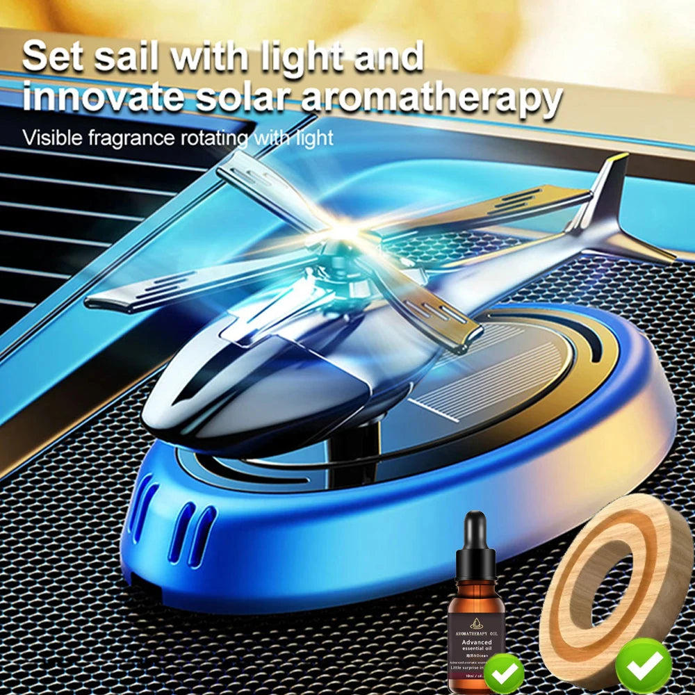 Solar-Powered Rotating Helicopter Car Air Freshener with Aromatherapy Diffuser