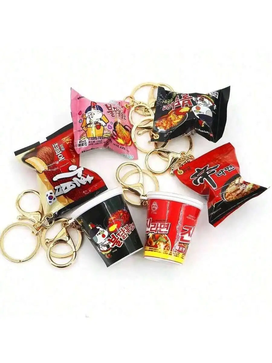 Korean Instant Noodle Bag Keychain – Mini Fast Food Pendant with O-Ring Clip