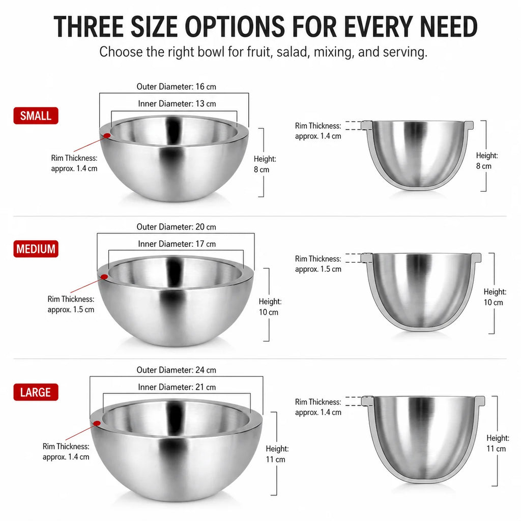 Stainless Steel Double-Walled Insulated Salad &amp; Serving Bowl