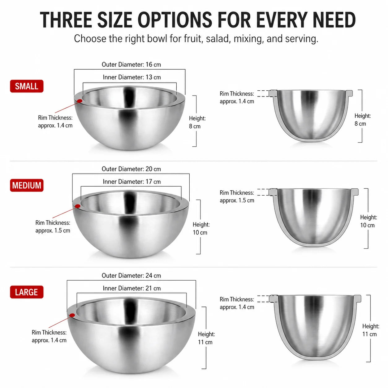 Stainless Steel Double-Walled Insulated Salad &amp; Serving Bowl