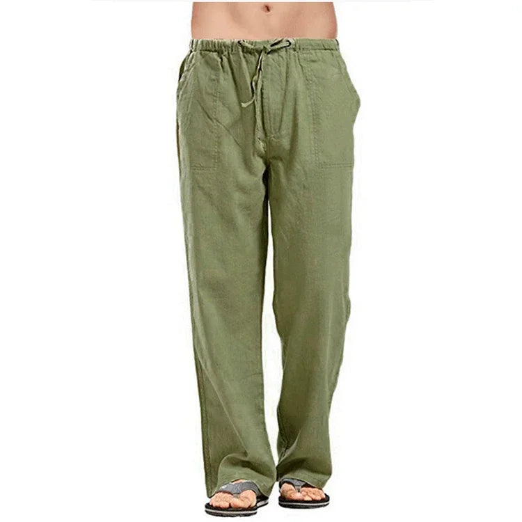 Men’s Cotton Linen Pants – Breathable Drawstring Casual Trousers