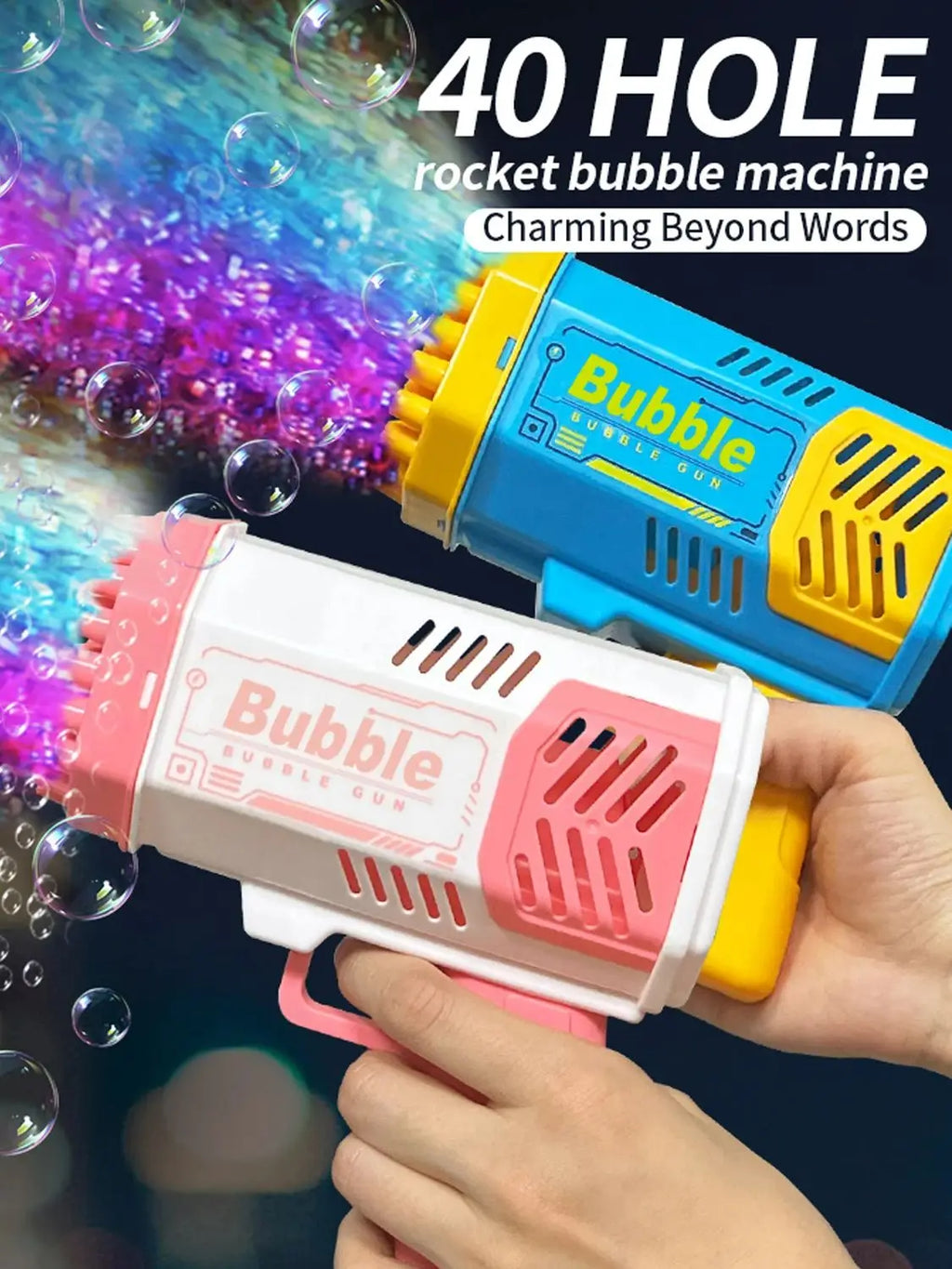 40-Hole Automatic Bubble Machine with LED Lights – Outdoor Bubble Blower for Kids