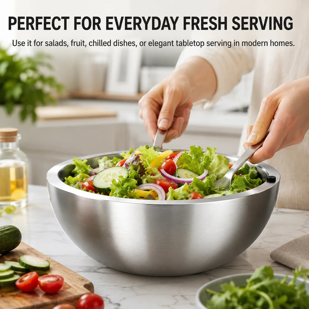 Stainless Steel Double-Walled Insulated Salad &amp; Serving Bowl