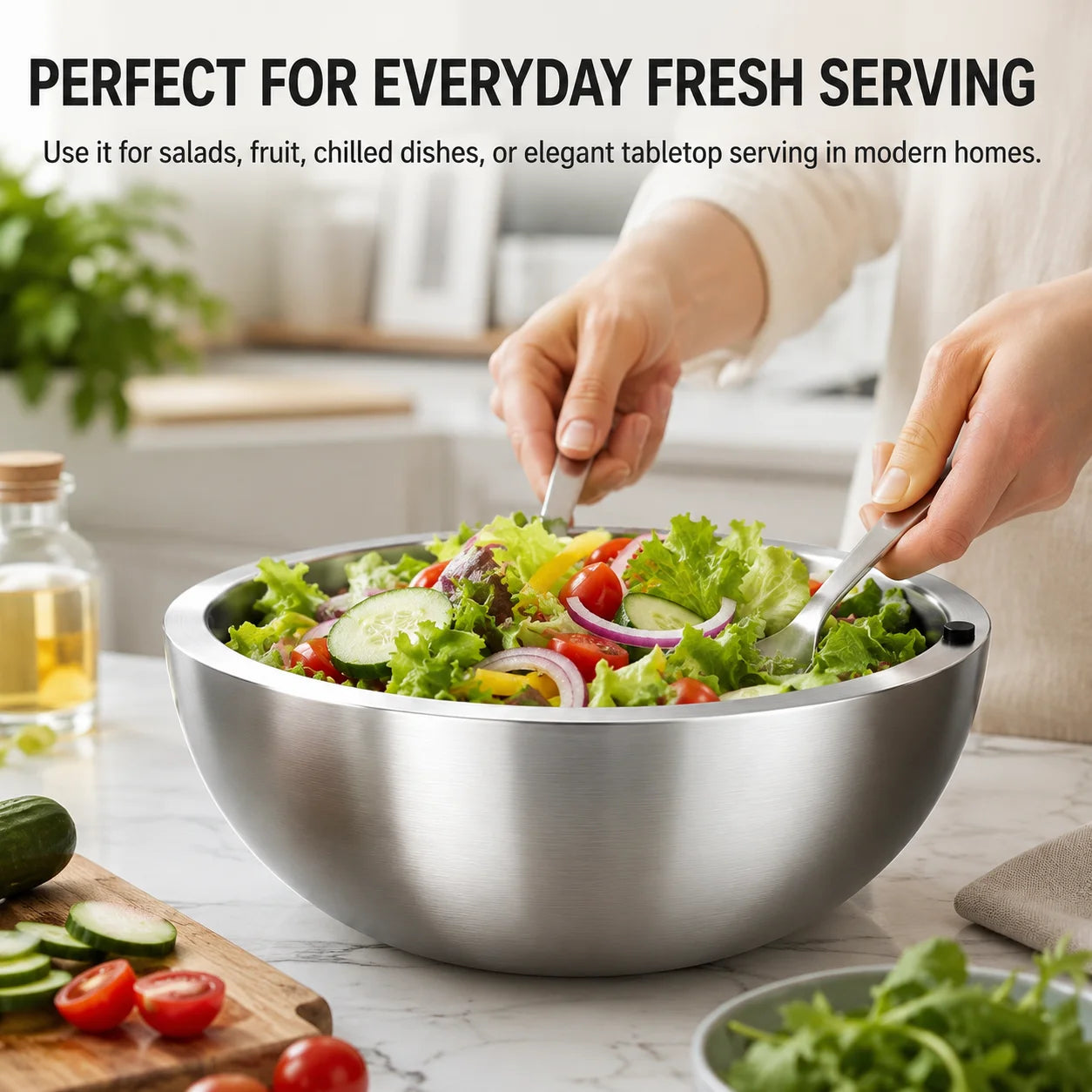 Stainless Steel Double-Walled Insulated Salad &amp; Serving Bowl