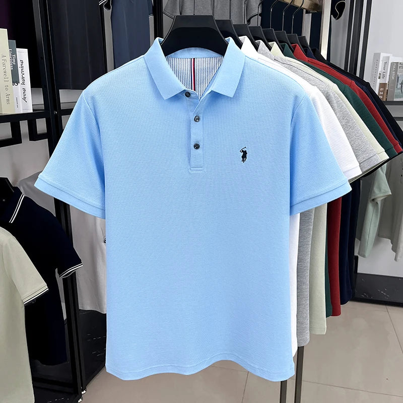 AURELLE Men's 100% Cotton Embroidered Polo Shirt – Classic Casual Style